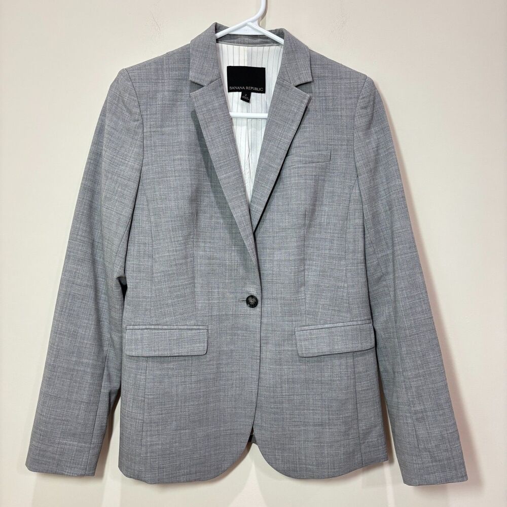 Banana Republic Women Wool Blend Blazer 2 Gray Academia Career Timeless